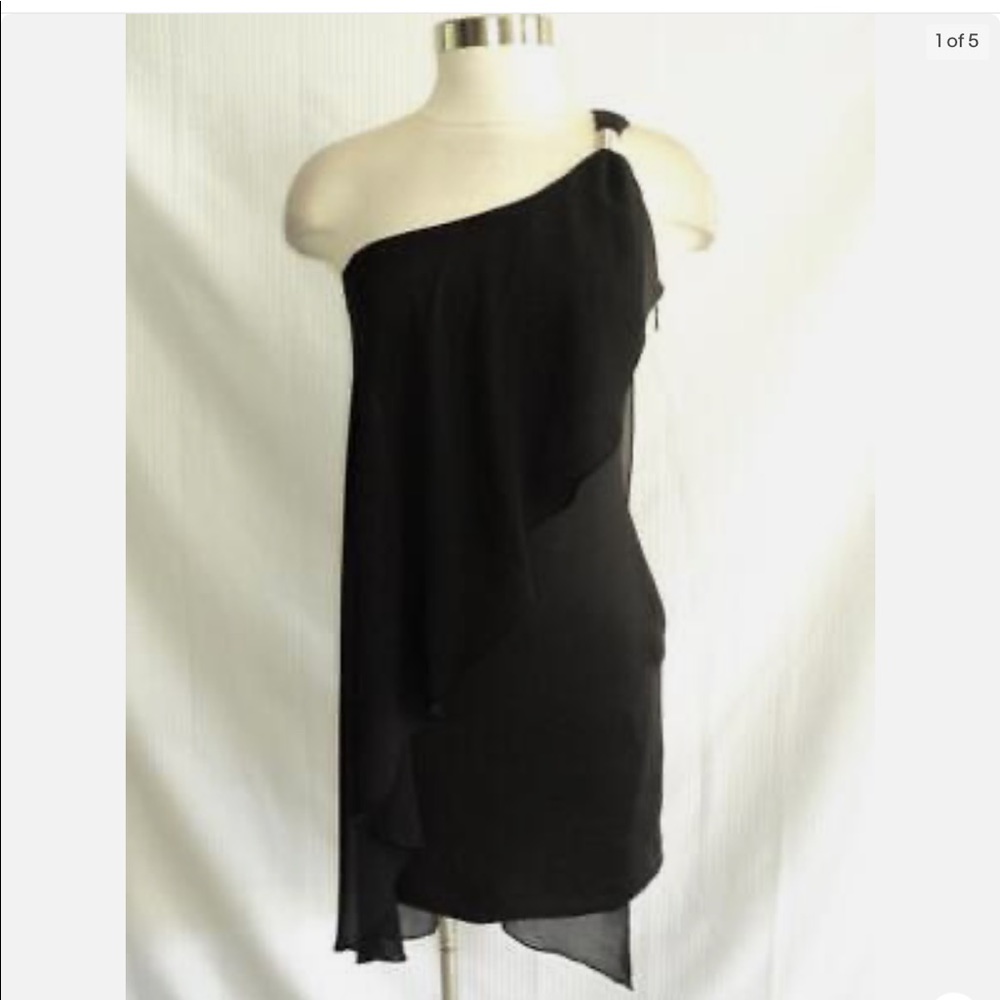 Bebe black mini dress with sheer cape